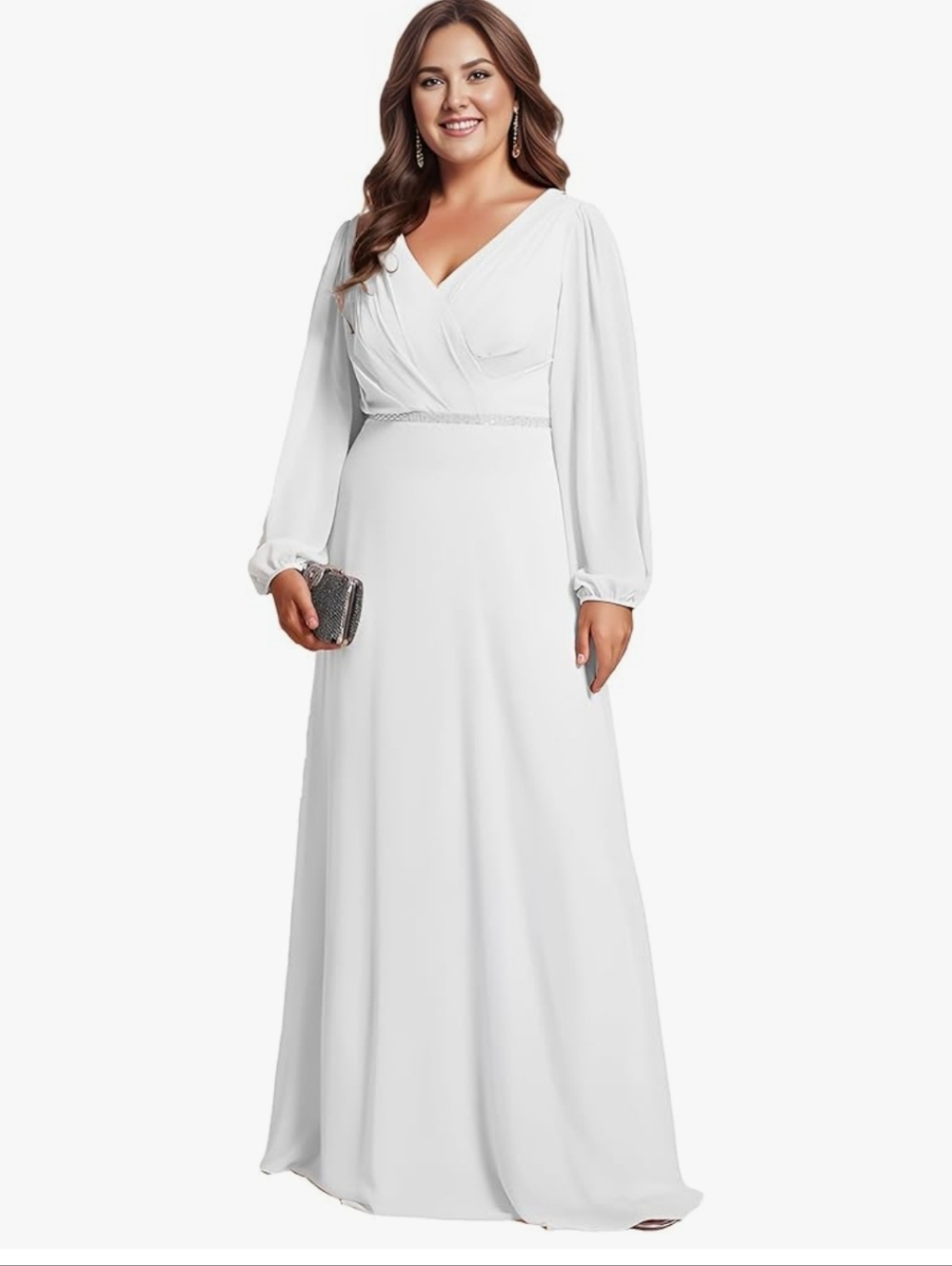 Ever Pretty 4X (3X) Elegant White Long-Sleeve Dress - Picture 10 of 14
